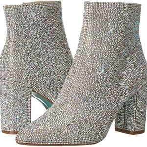 Betsey Johnson Sparkling Silver Ankle Booties